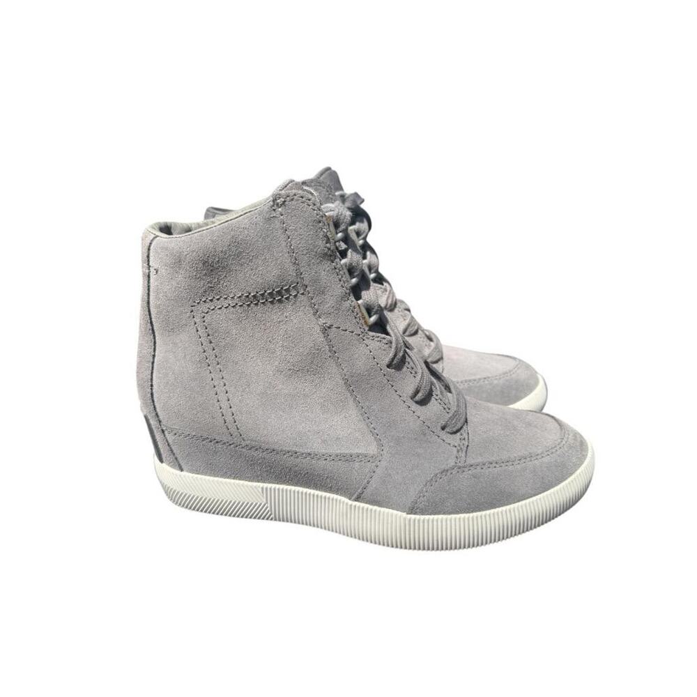 Sorel Out N About Wedge Sneaker Boot Gray Suede Waterproof Women size 7.5